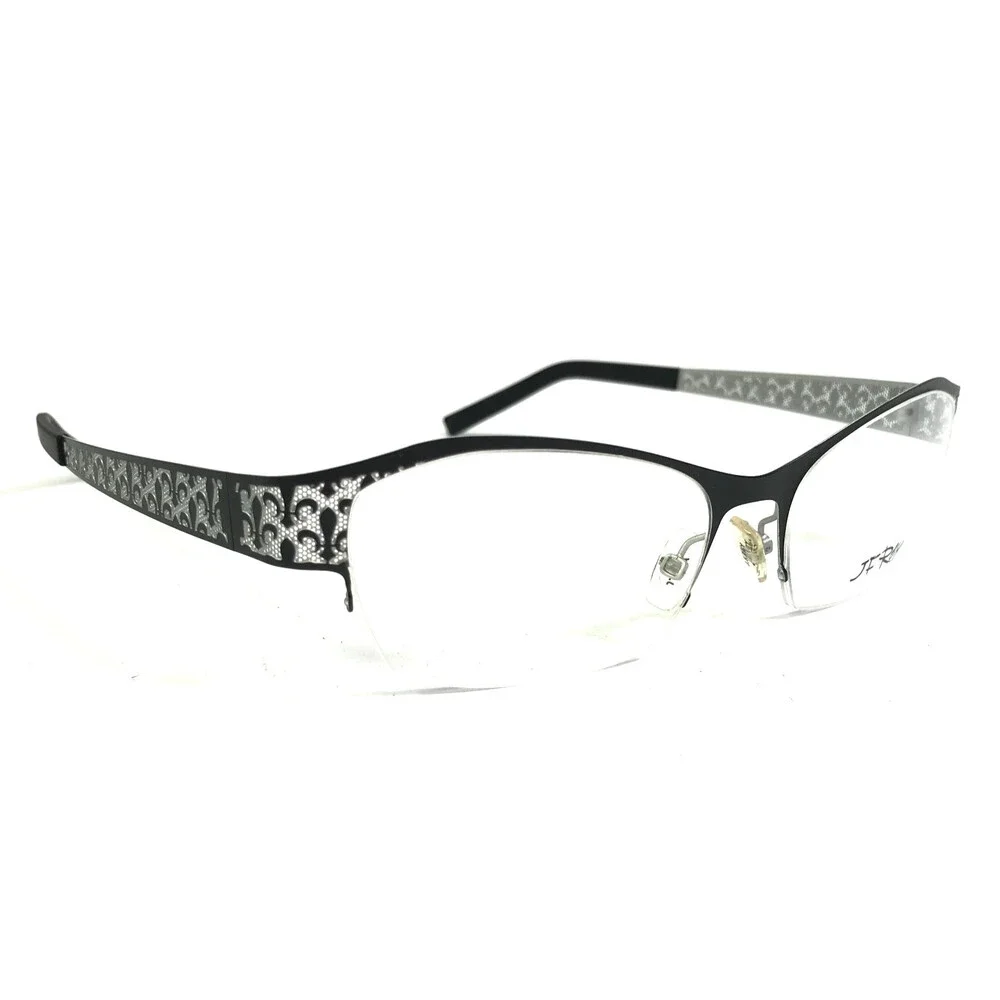 J.F. Rey Eyeglasses Frames JF2558 0010 Black Silver Fleur De Lis 52-16-132